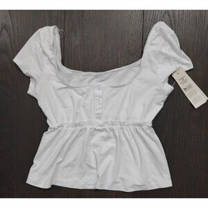 New No Boundaries Women White Babydoll Top 2XS/XXS/00 Short Sleeve